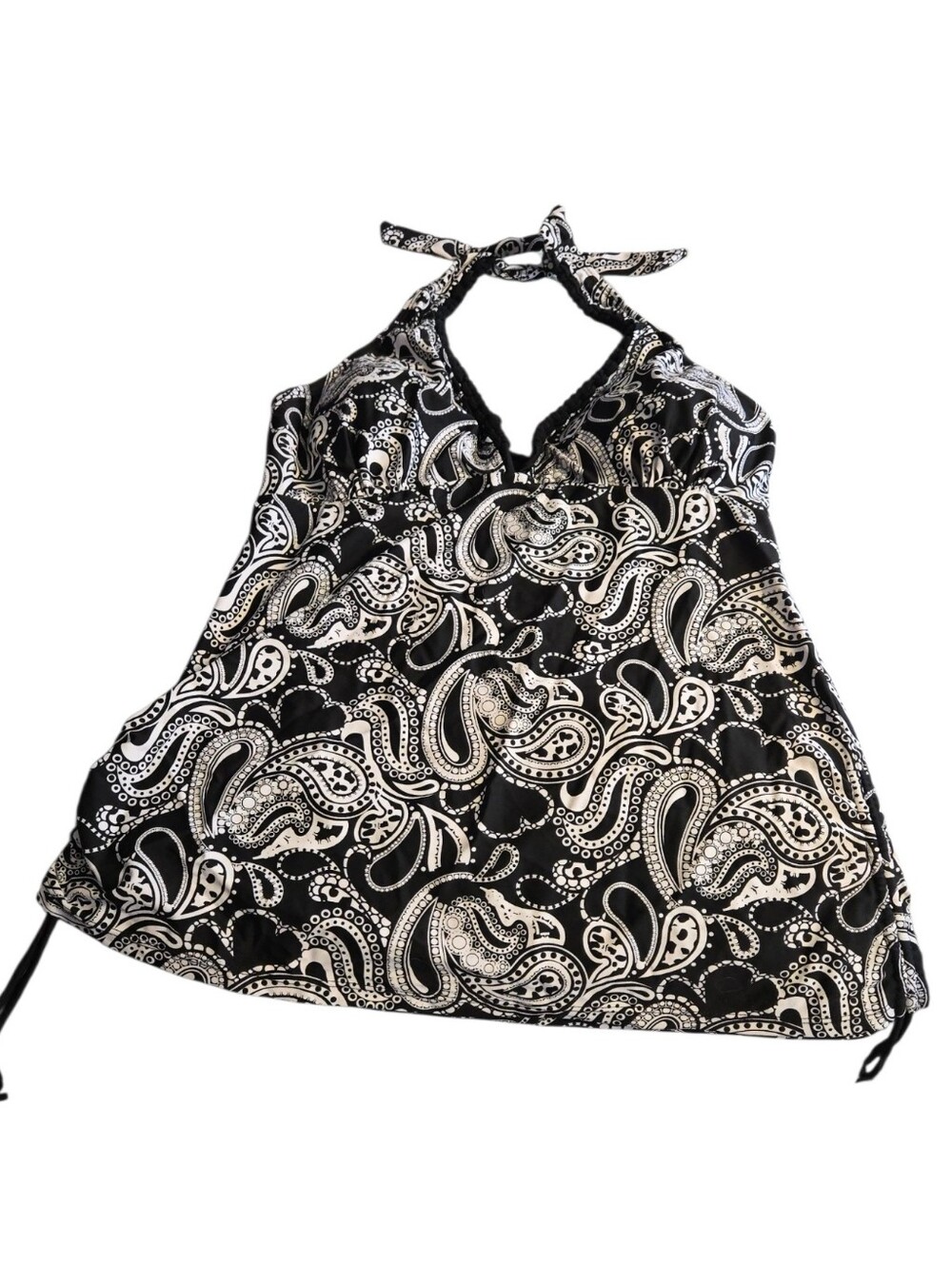Sunshine Zone Black & White Paisley Halter Tankini Top.